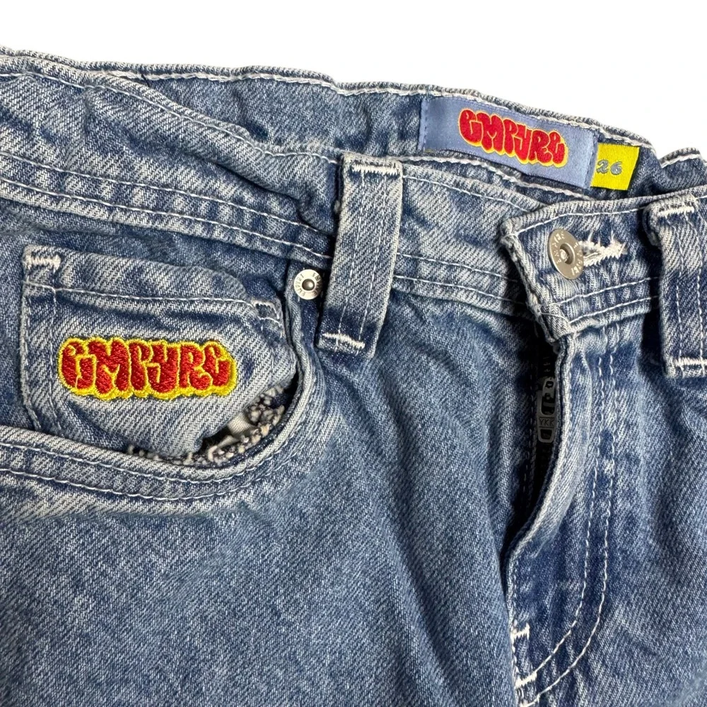 Empyre Relaxed Straight Leg‎ Jeans 26 Blue Denim Embroidered Skateboarding